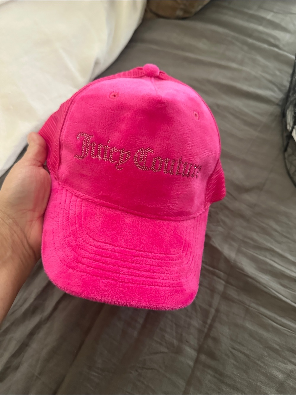 Juicy Couture Hot Pink Velour Rhinestone Logo Cap New